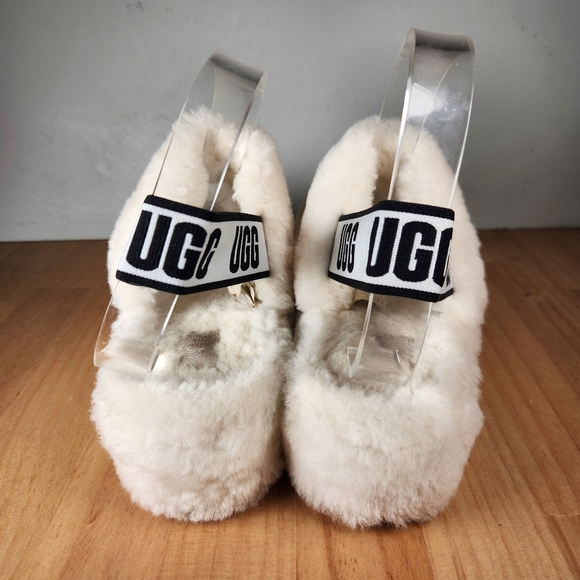 UGG Oh Yeah Slippers Women's 9 White Sheepskin Fuzzy Slides Sandals Shoes - Picture 9 of 14